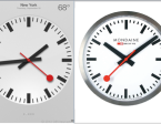 Jam Apple di iOS6 (kiri) dan jam buatan Mondaine yang telah dilisensi dari SBB