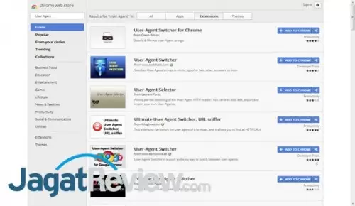 Terdapat banyak add-on untuk mengubah User Agent di Chrome.