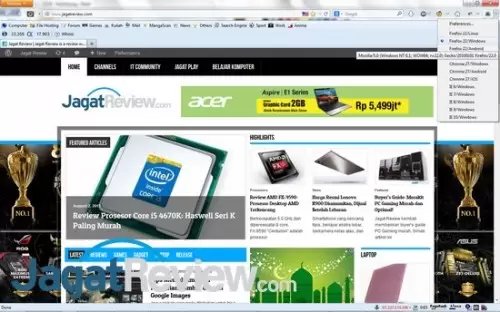 Halaman utama JagatReview saat User Agent diatur ke Firefox/Windows.