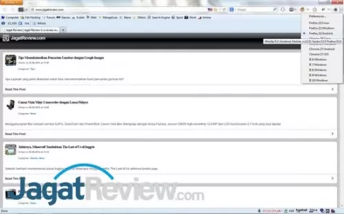 Halaman utama JagatReview saat User Agent diatur ke Firefox/Android.