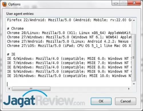 Berbagai User Agent yang telah disediakan oleh User Agent Overrider.