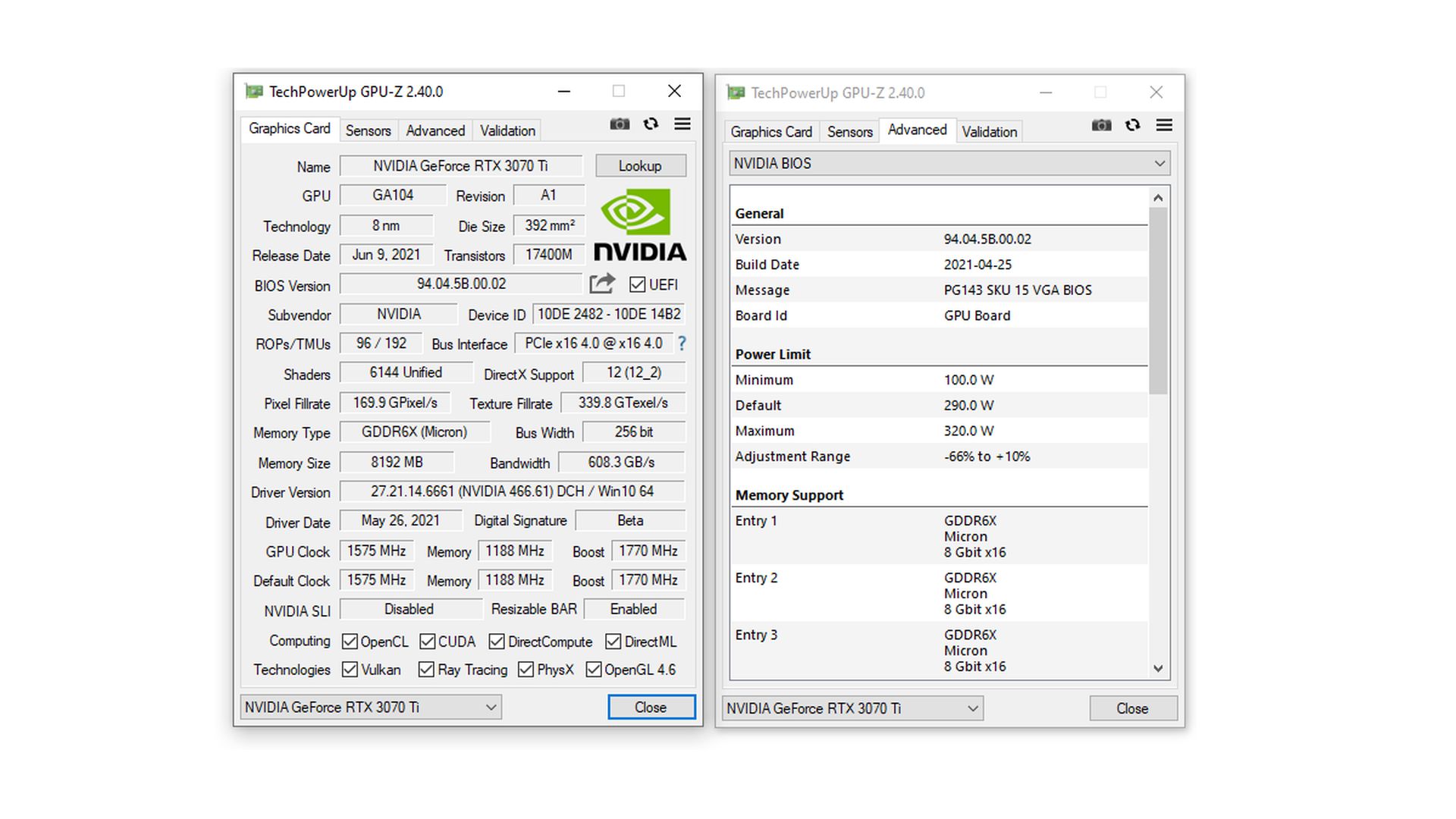 Review GeForce RTX 3070 Ti (Founders Edition) : GA104 dengan 8GB GDDR6X 21 3070Ti 1 GPUz