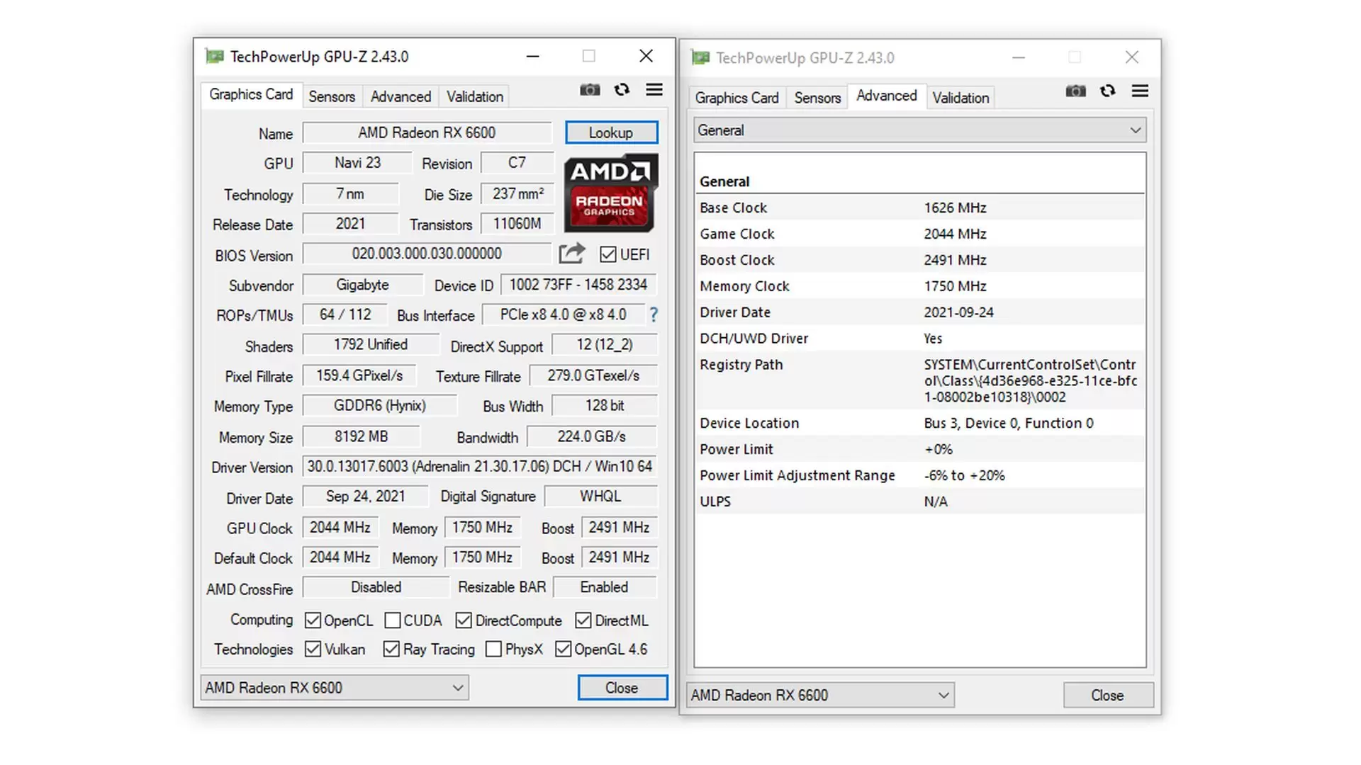 Review Gigabyte Radeon RX 6600 EAGLE 8G 32 3 GPUZ RX6600 EAGLE