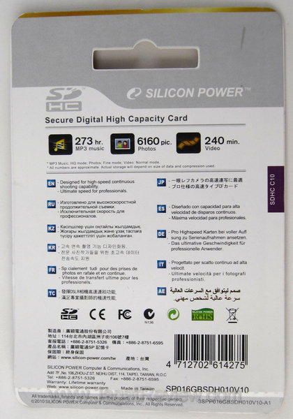 Silicon Power 16 GB Class 10 bungkus belakang
