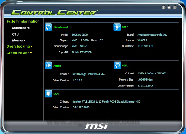 MSI 890FX GD70 ControlCenter SysInfo