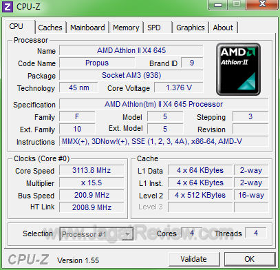 amd phenom 1075t athlon ii x4 645 x4 645 cpuz