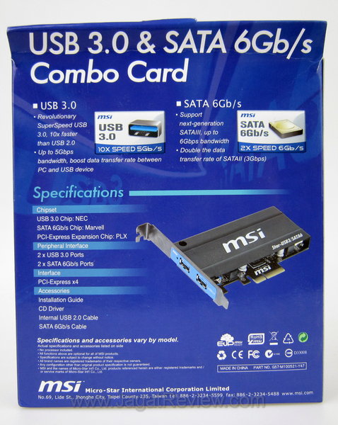 MSI USBSATA3 Card - Boks belakang MSI USBSATA3 Card Boks belakang