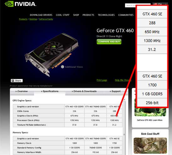 NVIDIA GTX 460 listed