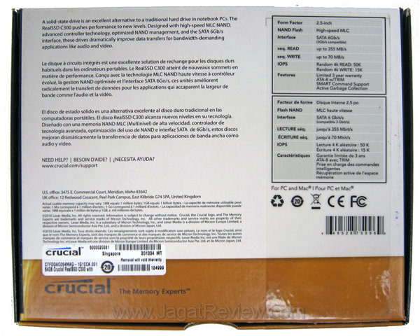Crucial RealSSD 64GB - Kotak Penjualan Tampak Belakang Crucial RealSSD 64GB Kotak Penjualan Tampak Belakang