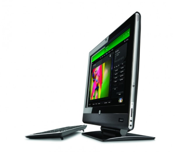 HP TouchSmart 310 PC left view with wireless keyboard 610x538