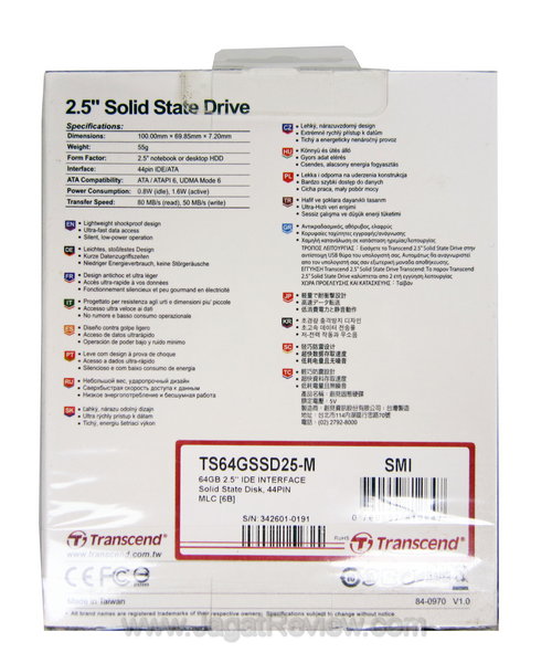 Transcend SSD IDE MLC 64 GB Kotak Penjualan Tampak Belakang
