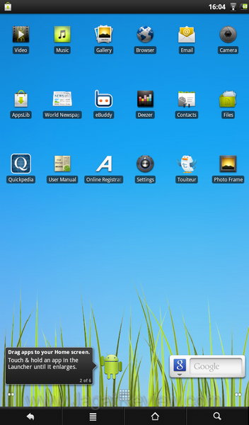 Archos 101 Home Screen Tengah