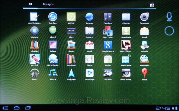 Acer Iconia Tab A500 Menu