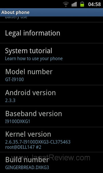Samsung Galaxy SII About