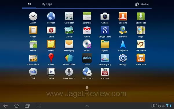 Samsung Galaxy Tab 10.1 Menu