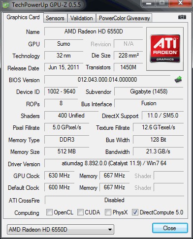 GPUZ Gigabyte A75 D3H OC