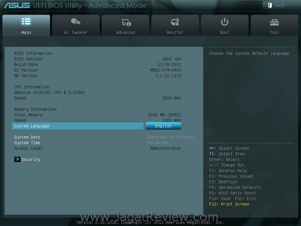 ASUS Sabretooth X79 BIOS TabMain