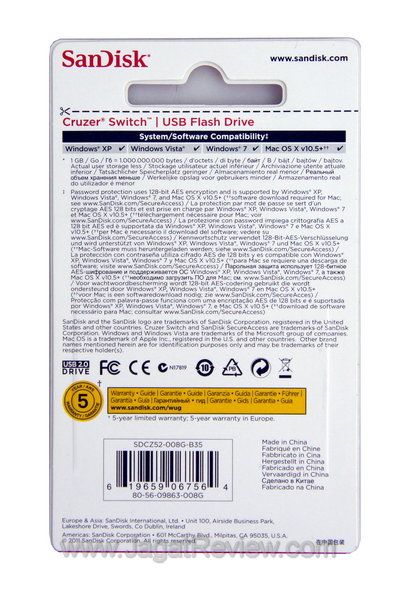SanDisk Cruzer Switch 8GB Kemasan Belakang