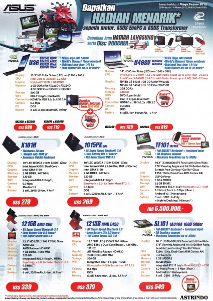 Promo Notebook ASUS Mega Bazaar 2012