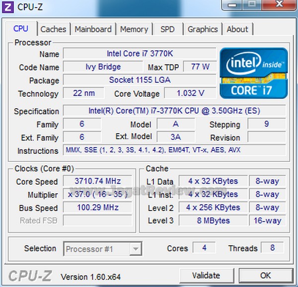 ASUS P8Z77 V Pro CPUZ Normal cpu 3710