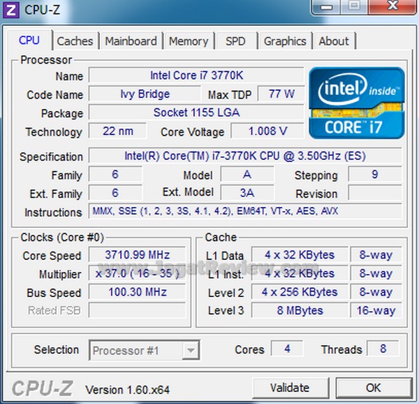 ASUS P8Z77 V Pro CPUZ Powersaving cpu 3710