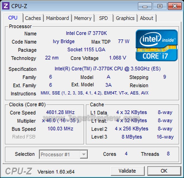 Gigabyte Z77X D3H CPUZ OC cpu 4601