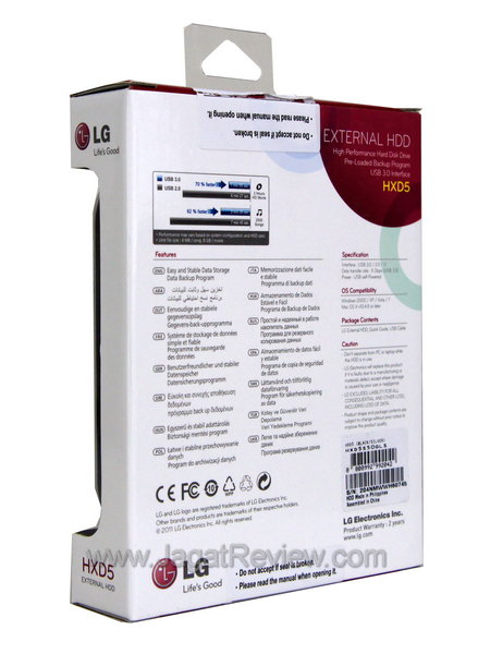 Review Hard Disk Eksternal LG HXD5 500 GB: Berkinerja Berkat USB 3.0 5 LG HXD5 - Kemasan Belakang