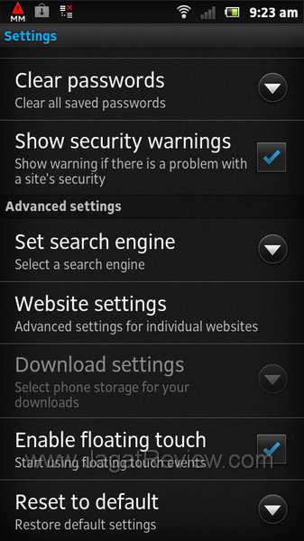 Sony Xperia Sola - Floating touch setting Sony Xperia Sola Floating touch setting