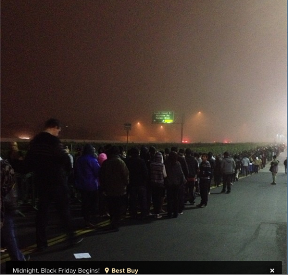 a shopper captured this eerie photo of a line waiting outside best buy