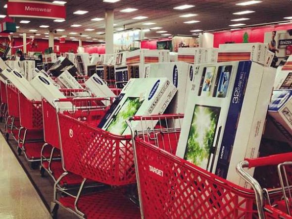 pick up a number get a flatscreen tv with its own shopping cart tweets newsdays lisa du at a long island target