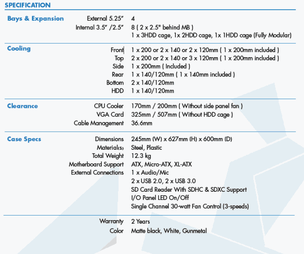 Spec NZXT 630