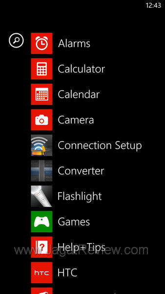 HTC Windows Phone 8x Menu Screen