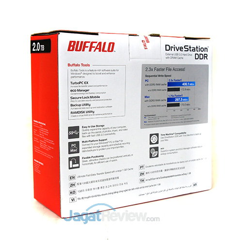 Review Buffalo DriveStation DDR 2 TB: Hard Disk Eksternal dengan Cache 5 Buffalo Drivestation DDR - Kemasan Belakang