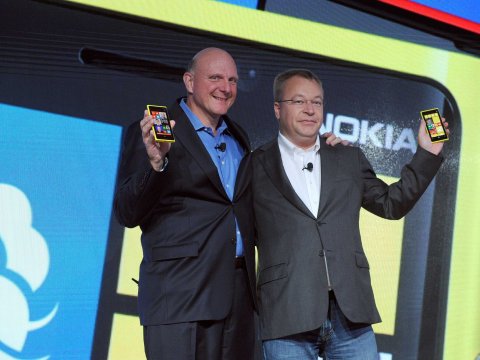 steve ballmer and stephen elop show off lumia windows phones
