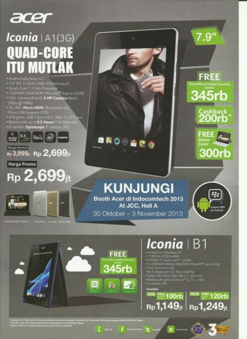 Indocomtech 2013: Promo Murah Tablet & Smartphone 3 ACER ICONIA