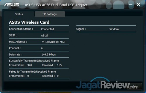Hands-On Asus USB-AC56: Wireless AC USB Adapter dengan Ukuran Besar 10 Informasi jaringan ketika USB-AC56 terhubung ke jaringan 2.4 GHz RT-AC68U.