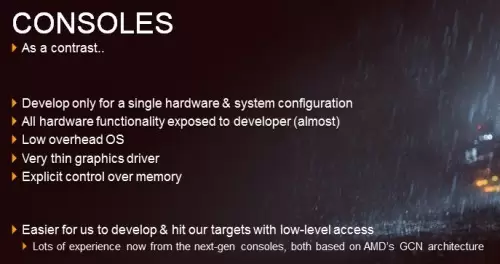 Salah satu slide dari presentasi DICE, yang menunjukkan kelebihan Console dari PC