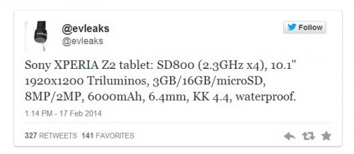 Sony Xperia Tablet Z2 evleaks Crop