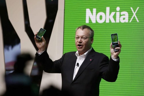 Nokia Chief Executive Stephen Elop unveils the Nokia X at the Mobile World Congress in Barcelona