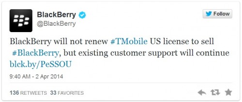 T-Mobile Hentikan Penjualan BlackBerry Akhir Bulan Ini? 2 BB tweet