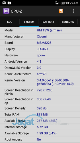 Xiaomi Redmi 1S - CPU-Z SoC