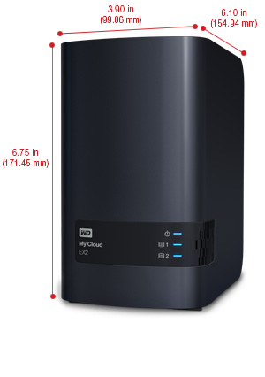 Review WD MyCloud EX2: Varian 2-Bay dari Keluarga MyCloud 5 Bentuk dan dimensi dari MyCloud EX2 seperti yang tertera di situs resmi WD.