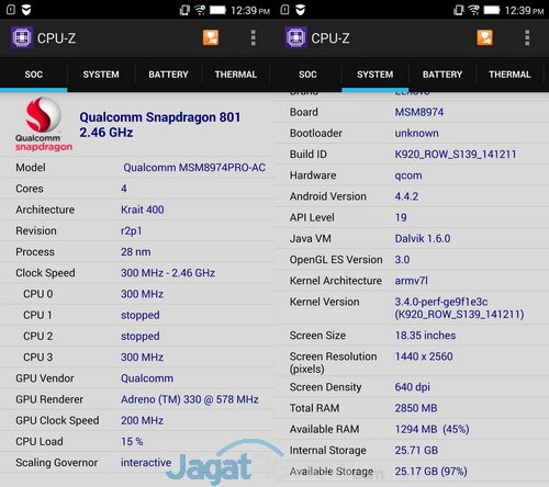 CPU Z Lenovo VIbe Z2 Pro