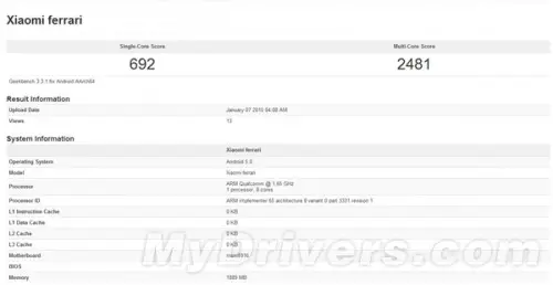 Benchmark Xiaomi Ferrari Bocor! 2 Xiaomi Ferrari GEekBench