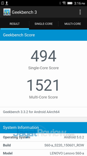 Preview Lenovo S60: Kinerja 4 Lenovo S60 Launch - GeekBench