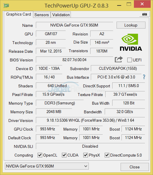NVIDIA GTX 950M DDR3