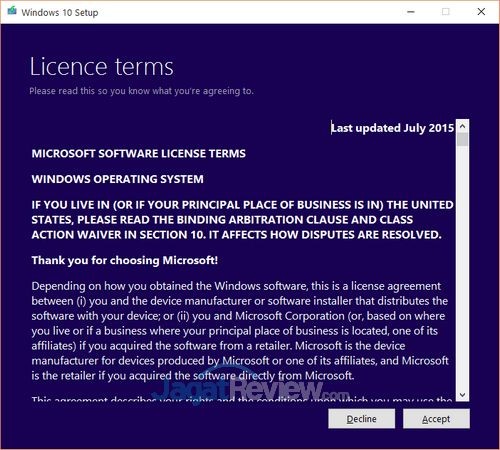 Windows 10 Installation - License Terms
