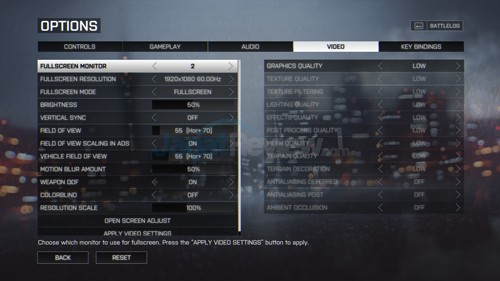 Battlefield 4 Setting Low