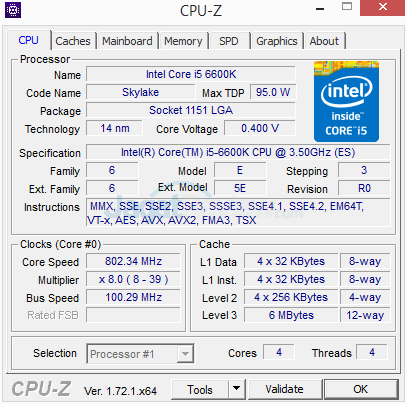 Intel Core i5 6600K CPUZ 01