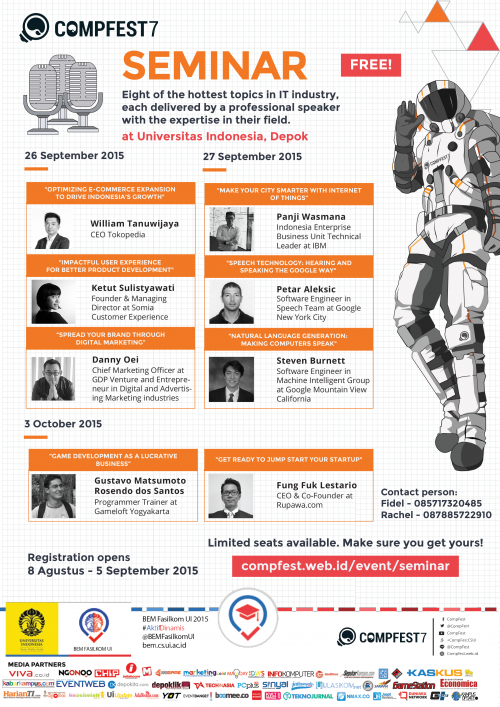 Direct Release: Seminar CompFest7 - Khusus Datangkan Pembicara dari Google-nya Negeri Paman Sam 1 Seminar